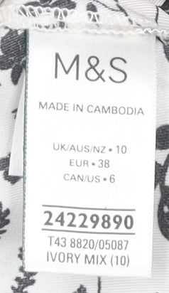 Marks and Spencer Women's Ivory Floral Blouse, Size 10