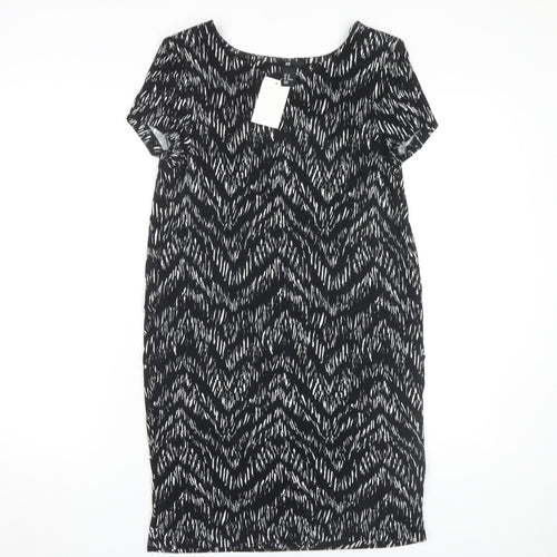 H&M Women's Black Chevron Knee Length Shift Dress XS