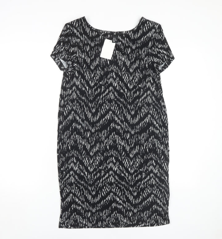 H&M Women's Black Chevron Knee Length Shift Dress XS