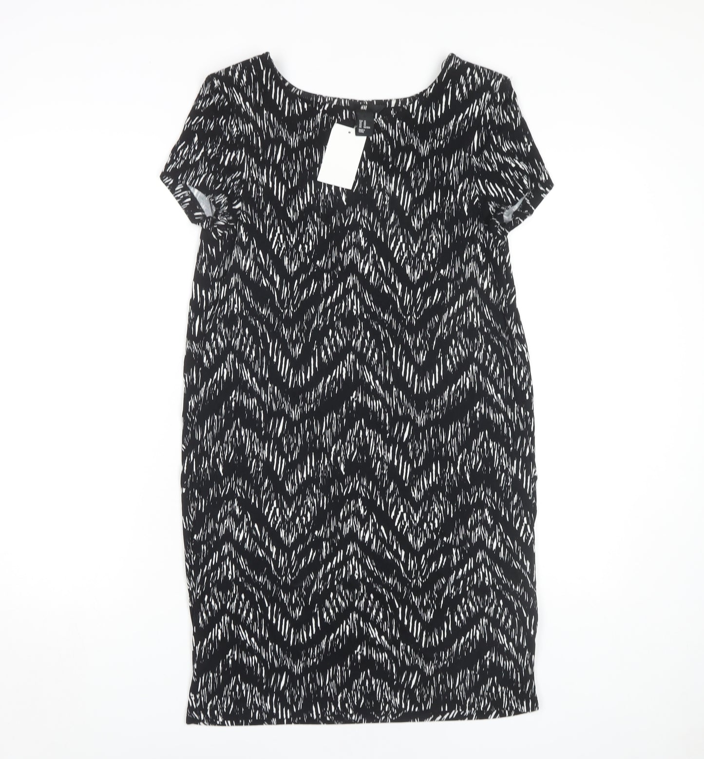 H&M Women's Black Chevron Knee Length Shift Dress XS