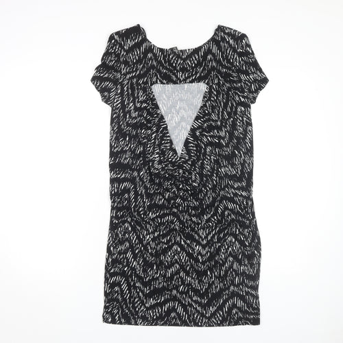 H&M Women's Black Chevron Knee Length Shift Dress XS