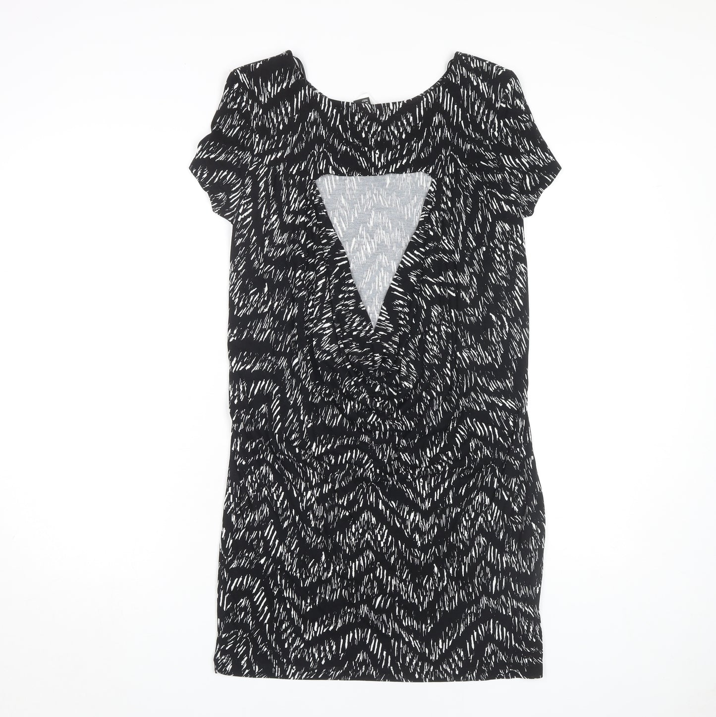 H&M Women's Black Chevron Knee Length Shift Dress XS