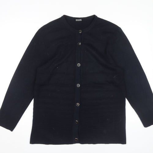Canda Women's Black Medium Cardigan - Buttoned Round Neck