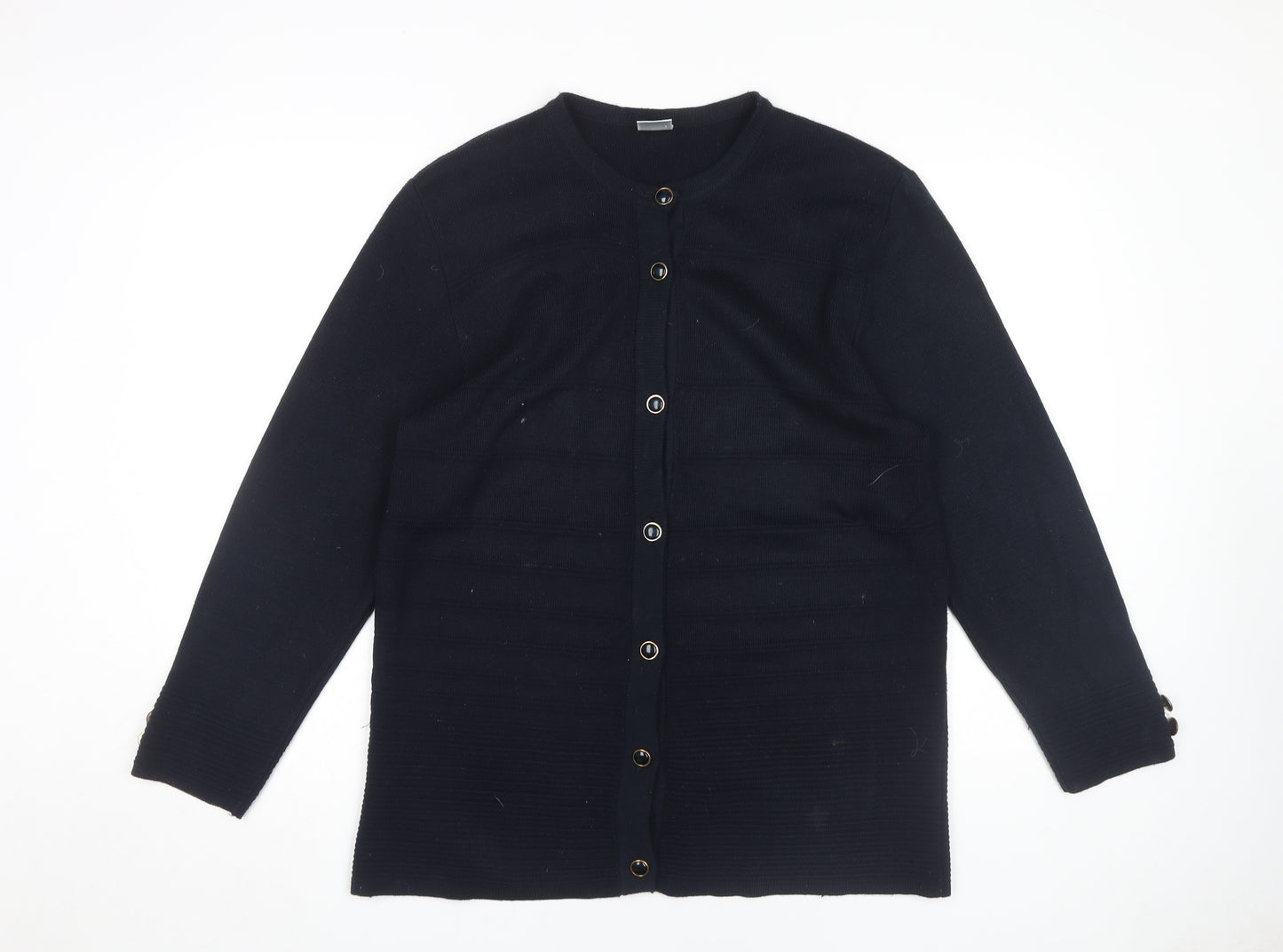 Canda Women's Black Medium Cardigan - Buttoned Round Neck