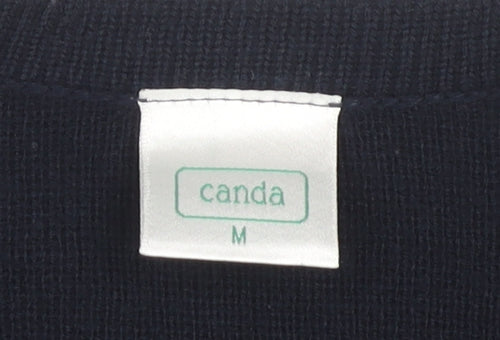 Canda Women's Black Medium Cardigan - Buttoned Round Neck