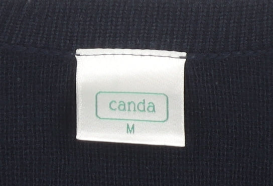 Canda Women's Black Medium Cardigan - Buttoned Round Neck