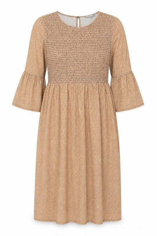 Front view of ASOS Women's Brown Midi Dress with Flared Sleeves