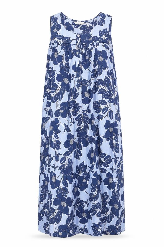 Front view of Nora Rose Blue Floral Sleeveless Dress, size 10