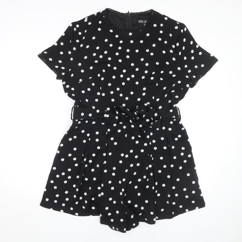 Girl In Mind Women's Black Polka Dot Belted Playsuit Size 16