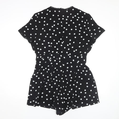 Girl In Mind Women's Black Polka Dot Belted Playsuit Size 16