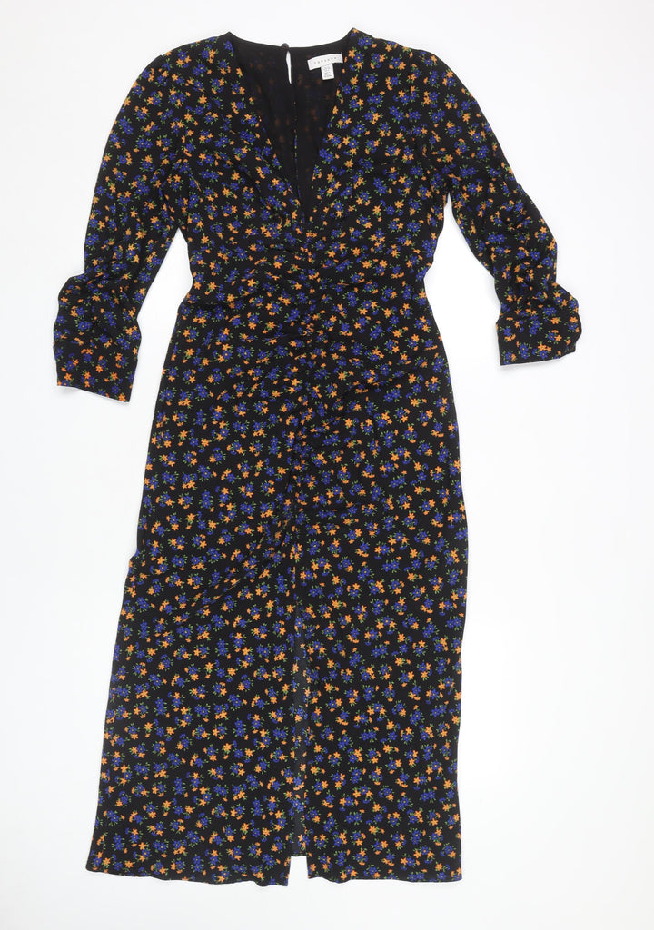 Topshop Women's Multicoloured Floral Midi Wrap Dress