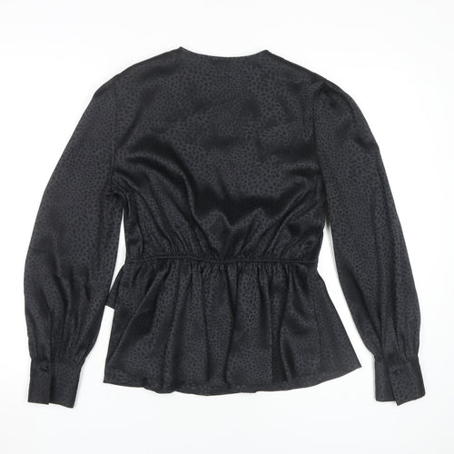 River Island Black Animal Print Wrap Blouse Size 12