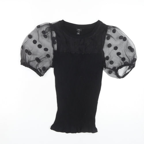 River Island Women's Black Puff Sleeve T-Shirt, Size 8