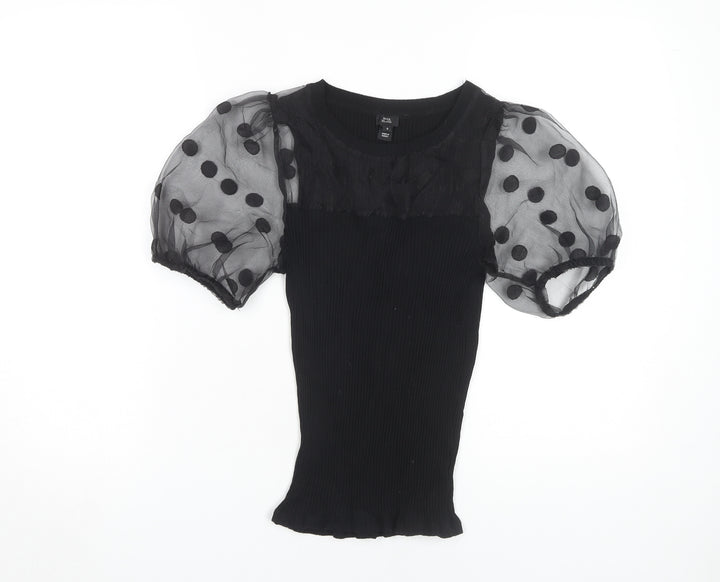 River Island Women's Black Puff Sleeve T-Shirt, Size 8