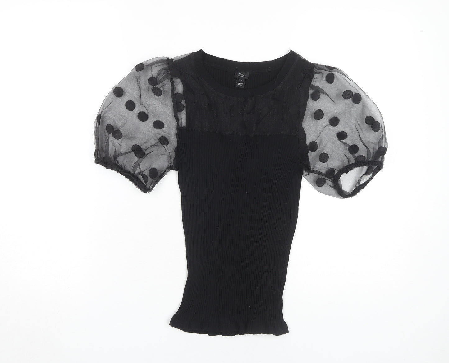 River Island Women's Black Puff Sleeve T-Shirt, Size 8