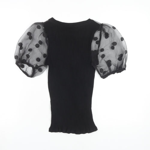 River Island Women's Black Puff Sleeve T-Shirt, Size 8