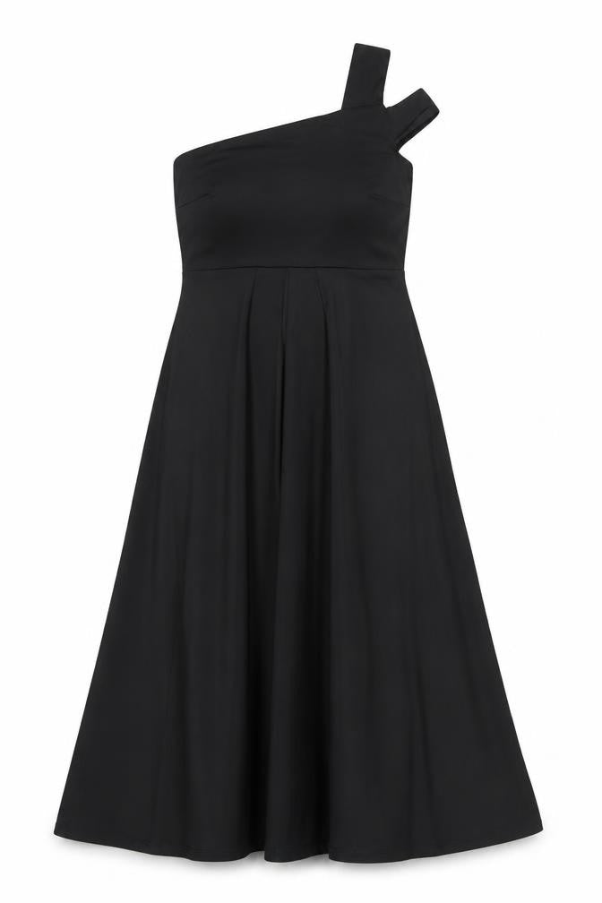 Front view of Isabella Oliver Women’s Black One Shoulder Dress