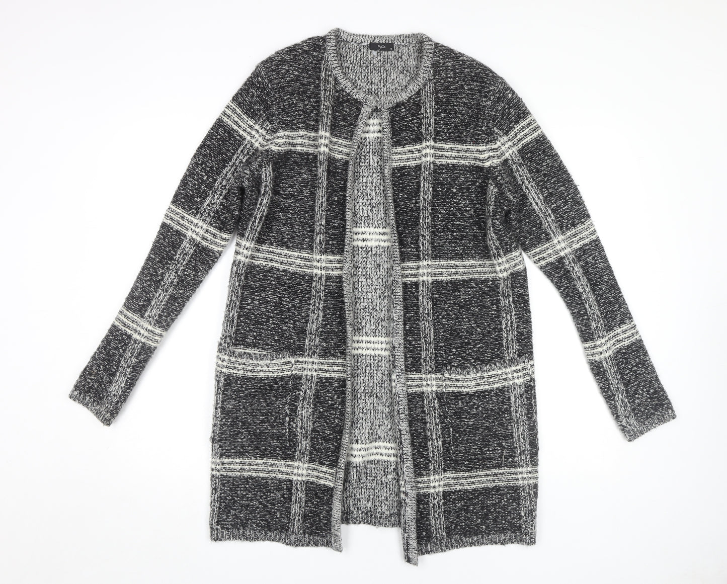M&Co Women's Black Ivory Check Cardigan, Size 12