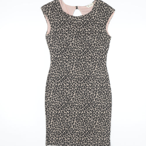 Miss Selfridge Women’s Beige Leopard Bodycon Dress Size 8