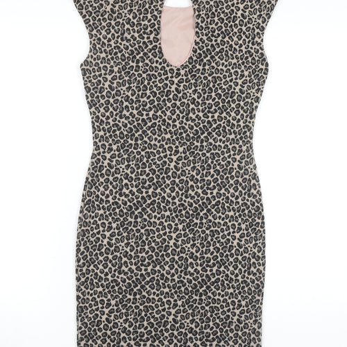Miss Selfridge Women’s Beige Leopard Bodycon Dress Size 8