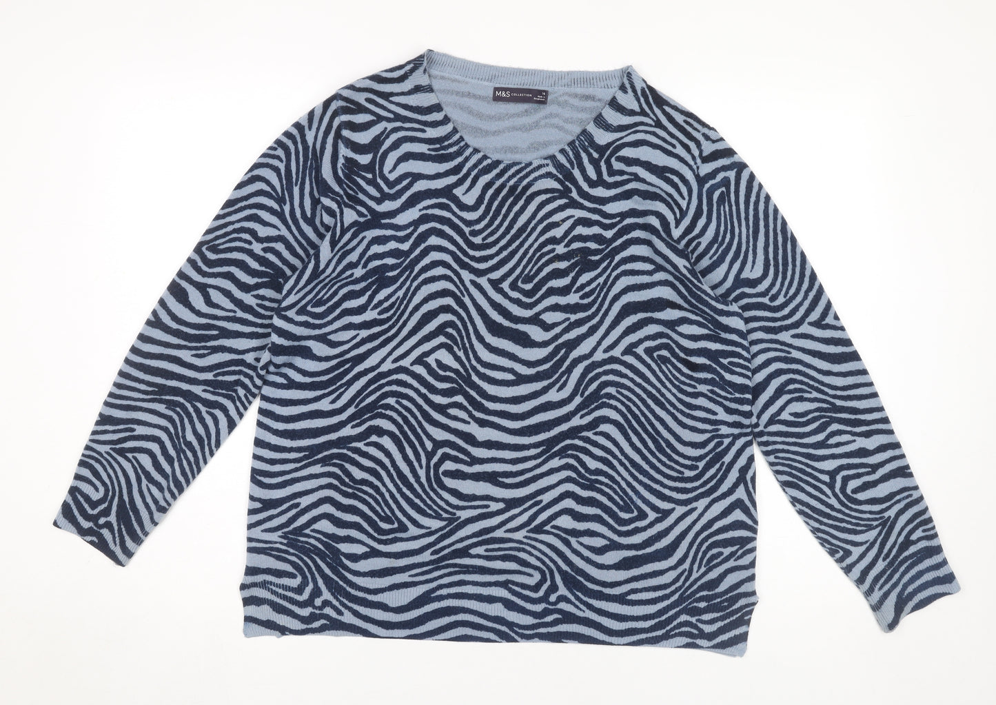 Marks and Spencer Women's Blue Zebra Print Jumper Size 16