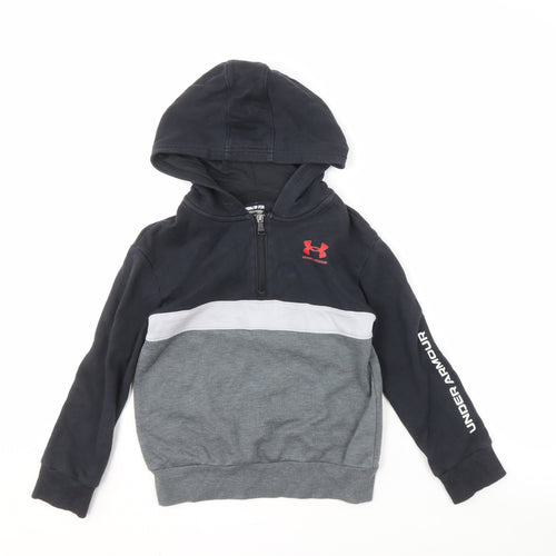 Under Armour Boys Black Grey Hoodie, Size S, Colourblock 1/2 Zip