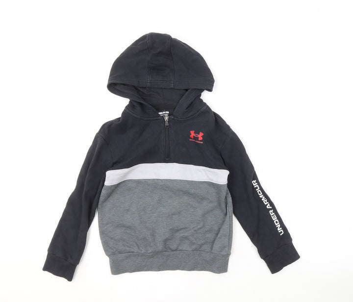 Under Armour Boys Black Grey Hoodie, Size S, Colourblock 1/2 Zip