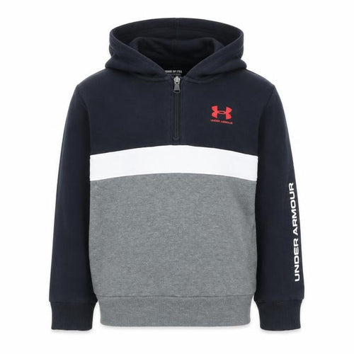 Under Armour Boys Black Grey Hoodie, Size S, Colourblock 1/2 Zip