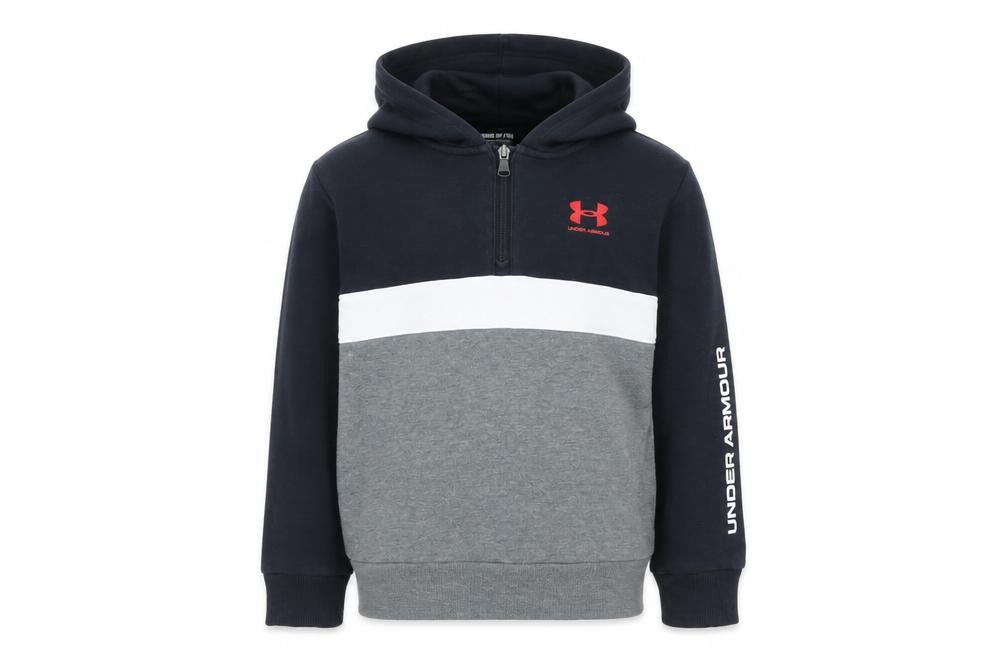 Under Armour Boys Black Grey Hoodie, Size S, Colourblock 1/2 Zip