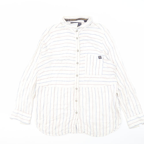 Superdry Women's White Striped Button-Up Shirt L