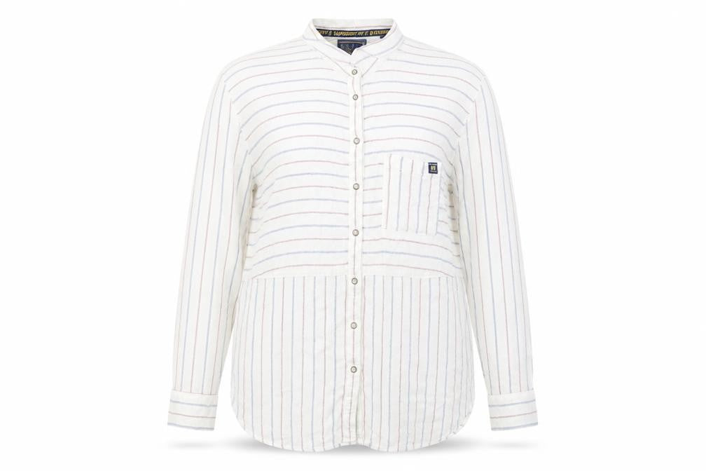 Front view of Superdry Women's White Striped Button-Up Shirt L