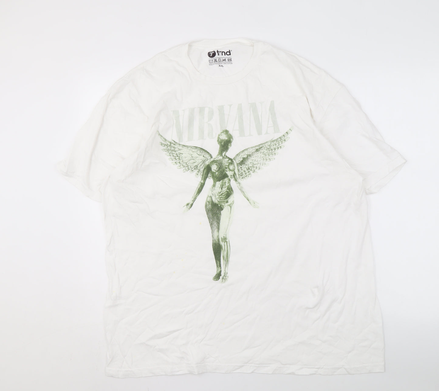 trnd Men's White Nirvana Graphic Tee 2XL Music Style