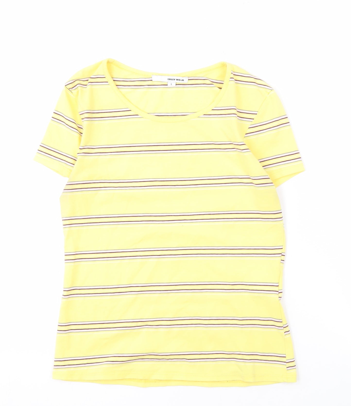 Tally Weijl Women's Yellow Striped T-Shirt L