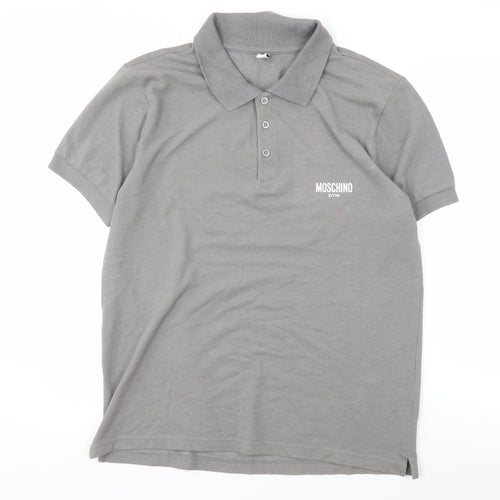 Moschino Men's Grey Polo Shirt L Logo Casual