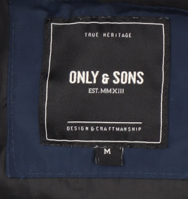 Only & Sons Men's Blue Hooded Puffer Jacket M