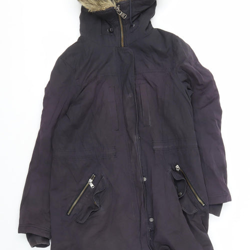 Jigsaw Women's Black Parka Size 8, Hooded & Fur Trim