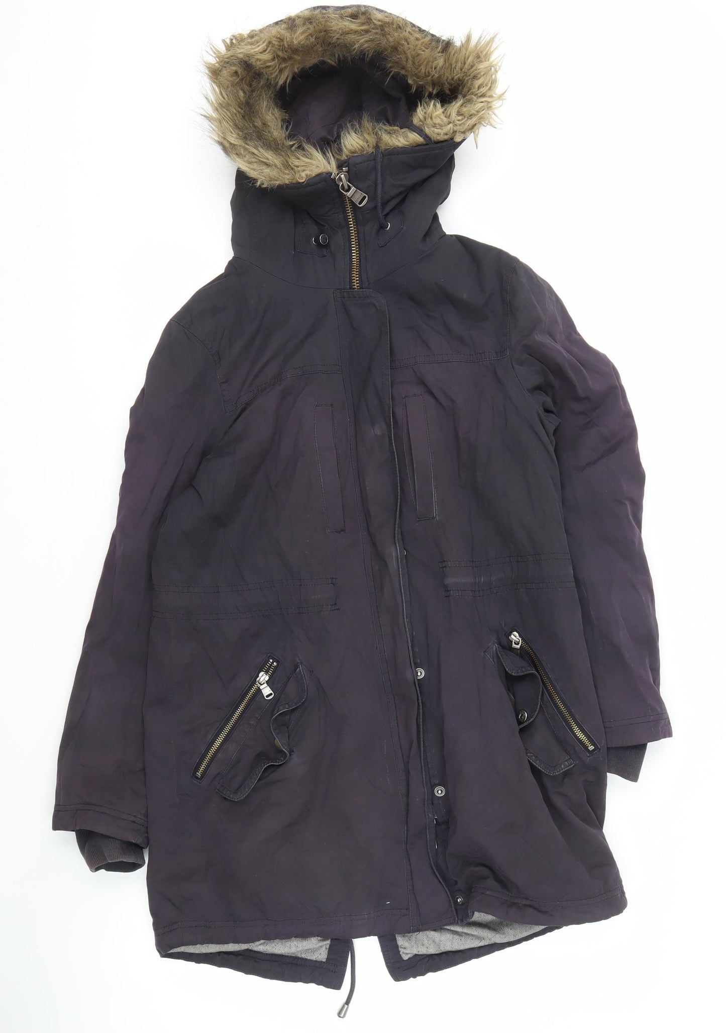 Jigsaw Women's Black Parka Size 8, Hooded & Fur Trim