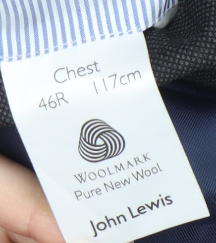 John Lewis Men's Grey Wool Jacket, 46R, Regular Fit
