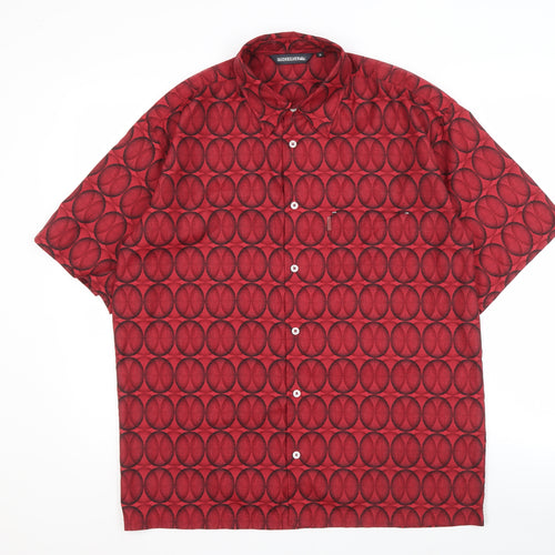 Quiksilver Men's Red Geometric Short Sleeve Shirt M