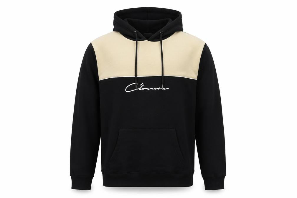 Closure London Men's Black Beige Logo Hoodie L