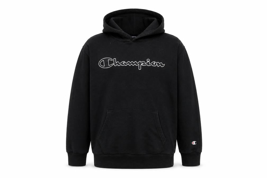 Front view of Champion boys’ black pullover hoodie l