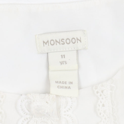 Monsoon Girls Ivory Long Sleeve Dress 11 Years