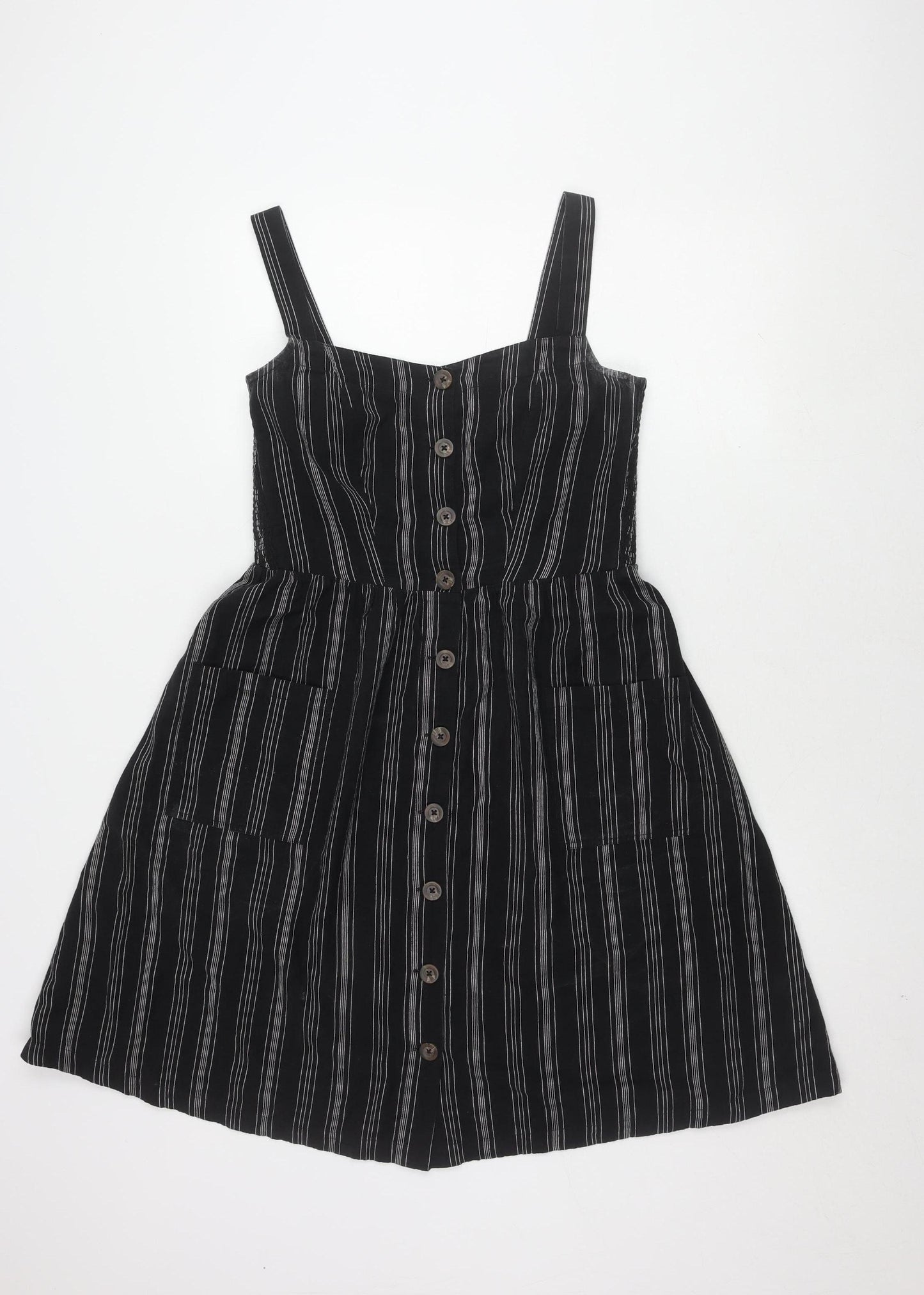 Fat Face Women's Black Striped Pinafore Dress Size 12