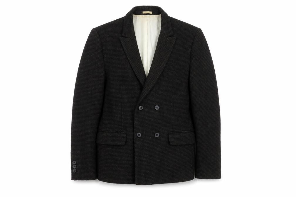 Front view of Bellfield unisex black check blazer lined blazer l