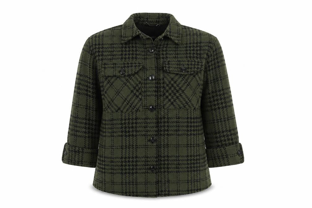 Front view of Pull&Bear Women's Green Check Jacket, size S, Casual Wear