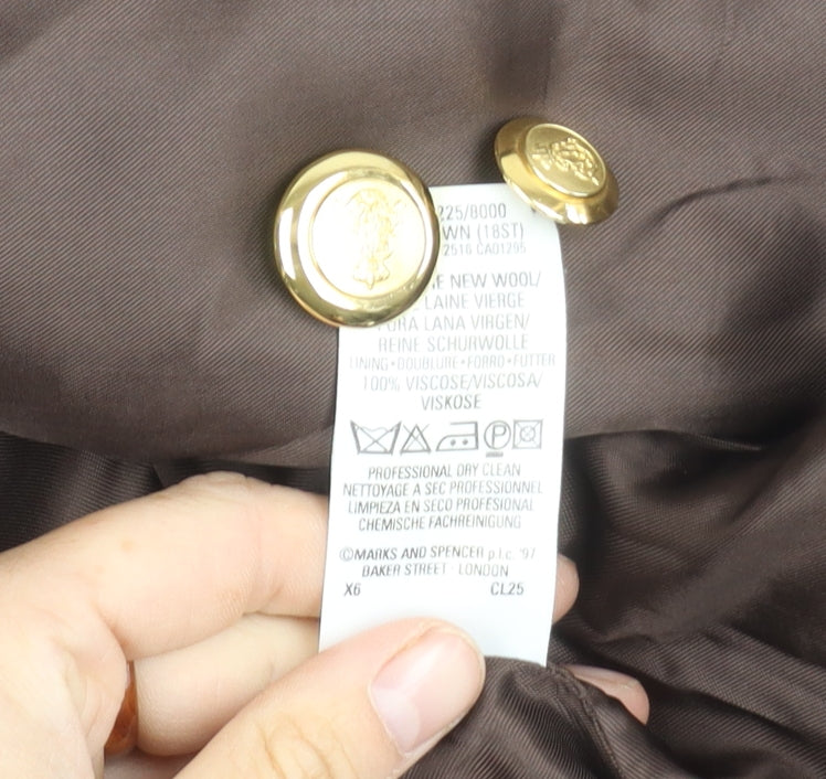 Marks and Spencer Women's Brown Wool Blazer, Size 18, Vintage