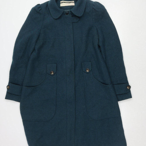 Topshop Women's Blue Wool Blend Mid-Length Coat
