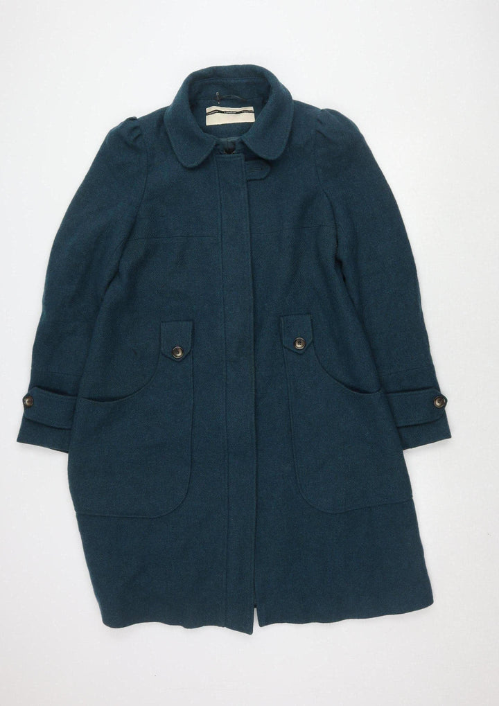 Topshop Women's Blue Wool Blend Mid-Length Coat