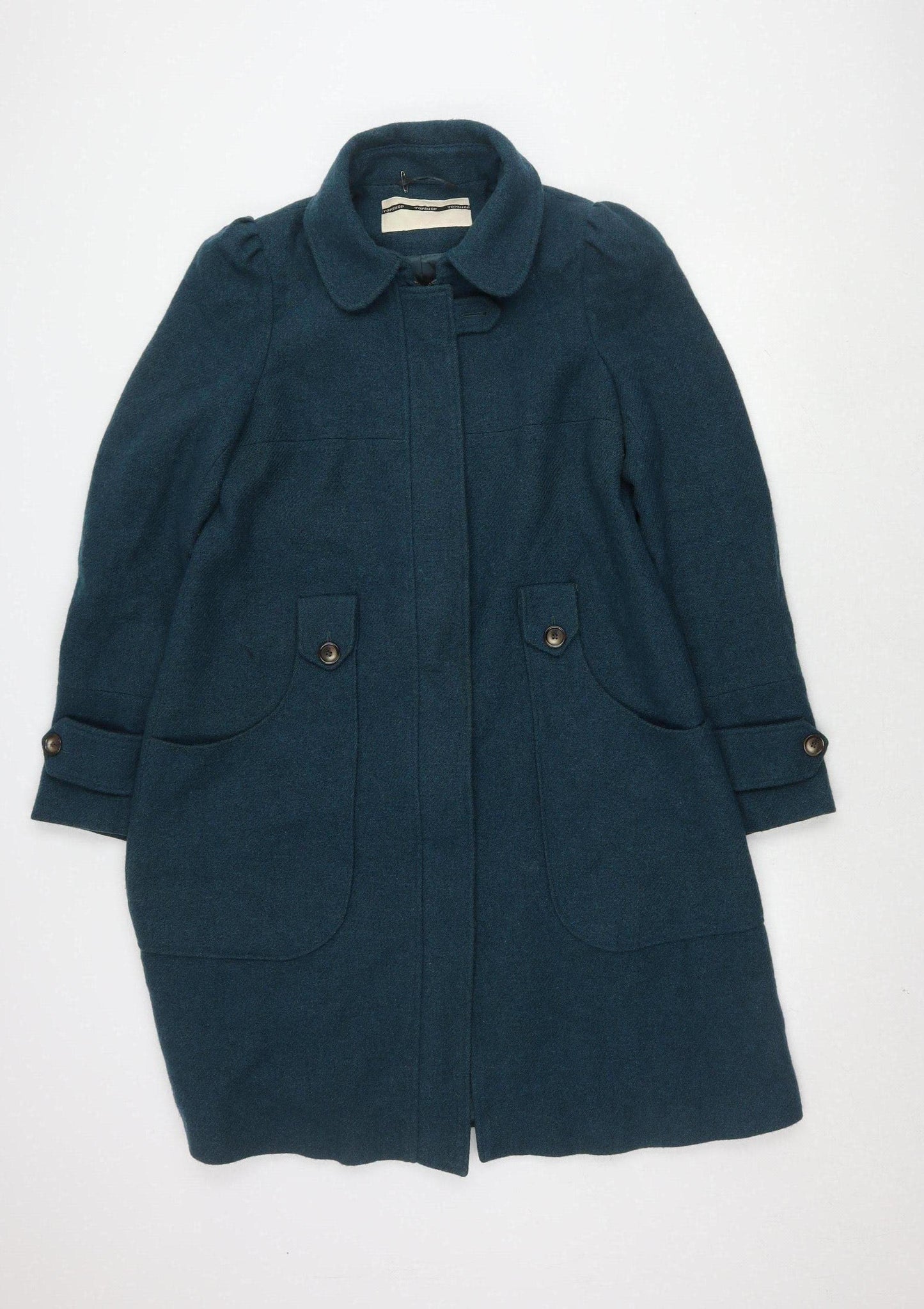 Topshop Women's Blue Wool Blend Mid-Length Coat