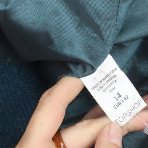 Topshop Women's Blue Wool Blend Mid-Length Coat